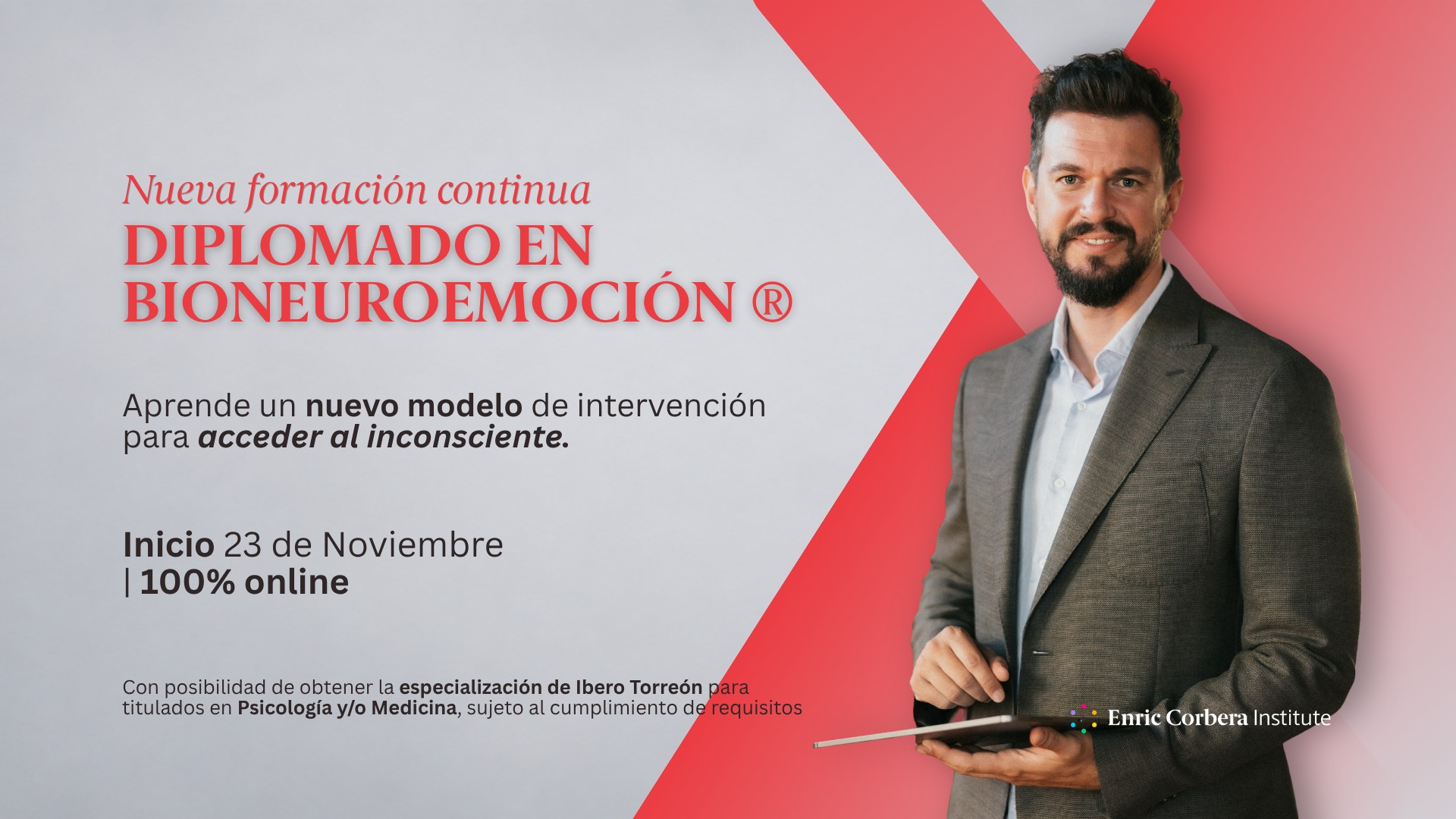 Nueva formación continua. Diplomado en Bioneuroemoción. Inicio 23 de noviembre, 100 % online. Con posibilidad de obtener la especialización de Ibero Torreón para titulados en Psicología y/o Medicina, sujeta al cumplimiento de requisitos.